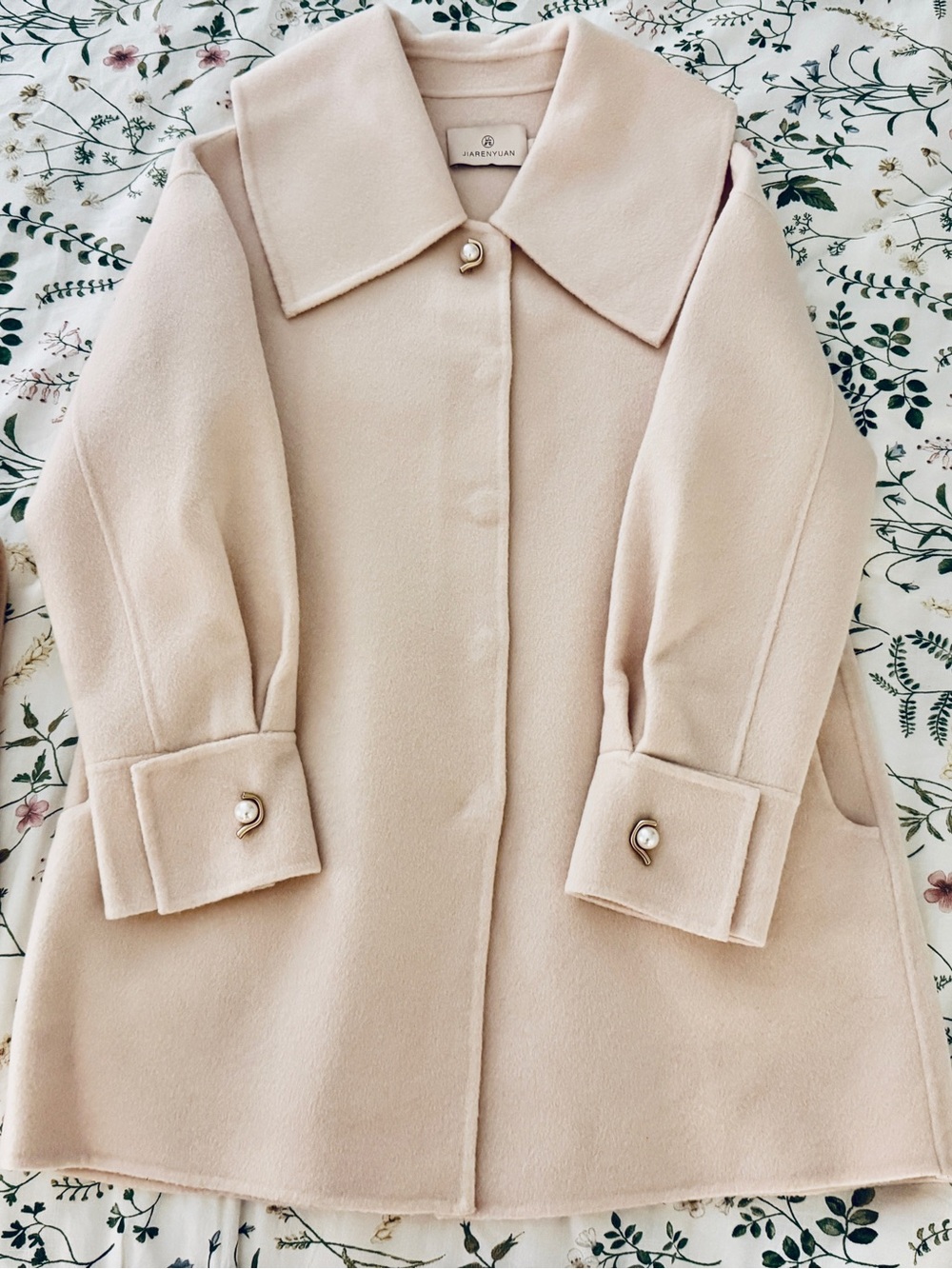 Pale Pink 100% Wool Coat with Pearl Buttons